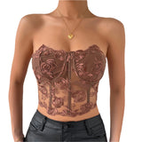Sexy Lace Corset Cami Hollow Out Tank Top Female See Through Club Party Streetwear Sleeveless Slim Black Goth Crop Tops