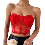 Sexy Lace Corset Cami Hollow Out Tank Top Female See Through Club Party Streetwear Sleeveless Slim Black Goth Crop Tops