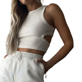 Nukty Summer Tops Women y2k Aesthetic Side Hollow Out Knitted Tanks Solid Color Sleeveless Sweat Shirt Basic Clothes Streetwear