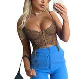 Sexy Lace Corset Cami Hollow Out Tank Top Female See Through Club Party Streetwear Sleeveless Slim Black Goth Crop Tops