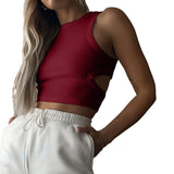 Nukty Summer Tops Women y2k Aesthetic Side Hollow Out Knitted Tanks Solid Color Sleeveless Sweat Shirt Basic Clothes Streetwear
