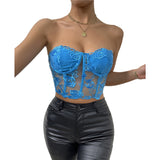 Sexy Lace Corset Cami Hollow Out Tank Top Female See Through Club Party Streetwear Sleeveless Slim Black Goth Crop Tops