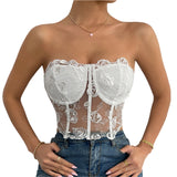 Sexy Lace Corset Cami Hollow Out Tank Top Female See Through Club Party Streetwear Sleeveless Slim Black Goth Crop Tops