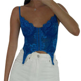 Sexy Lace Corset Cami Hollow Out Tank Top Female See Through Club Party Streetwear Sleeveless Slim Black Goth Crop Tops
