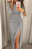 Nukty - Wrap Hip Slit Collar Maxi Dresses(5 Colors)
