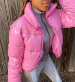 Nukty Y2K Neon Color Women's Down Jacket Long Sleeve Parka Stand Collar Winter Warm Coat Mirror Smooth Zipper Overcoat