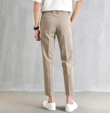 Nukty Men's Suit Pants Fashion Slim-Fit Straight Trousers Business Casual Ninth Pants With Pockets Pure Black Khaki Grey Suit Pants