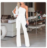 Nukty 3XL Formal Evening Party Jumpsuit Women Sexy Overalls White Elegant Fashion Ruffle Long Jumpsuits Wide Leg Pants Plus Size