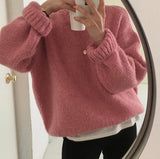 Nukty 10 colors Pink Women Sweater Pullover Female Knitting Overszie Long Sleeve Loose Knitted Outerwear Womens Winter Sweaters