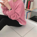 Nukty 10 colors Pink Women Sweater Pullover Female Knitting Overszie Long Sleeve Loose Knitted Outerwear Womens Winter Sweaters