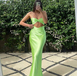Nukty Sexy Halter Neck Satin Crop Top + Bodycon Long Skirt 2 Piece Sets Women Summer Elegant Backless Bandage Party Club Outfits