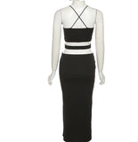 Nukty Black Sexy Backless Cutout Midi Dress Club Party Outfits for Women Sleeveless Elegant Straps V Neck Dresses Vestidos