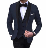 Nukty Costume Homme Italian Business Slim Fit 3 Pieces Royal Blue Men's Suits Groom Prom Tuxedos Groomsmen Blazer for Wedding