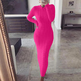 Women Winter Fall Long Sleeves High Elastic Knitted Warmth Long Dress Autumn Elegant O Neck Solid Color Slim Maxi Pencil Dress