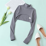 Sexy Knitted Turtleneck Short Top Women Fashion Long Sleeve Streetwear Tshirts  White Tees