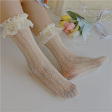 Nukty 3 Colors.Women's Thin Lolita Princess Lace Socks.Vintage Ladies Girl's Love Heart Jacquard Princess Socks Female Hosiery Sox