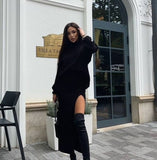 Retro Knitted Two Piece Set Women Skirt And Top Pullover Winter Autumn Long Sleeve Skirts Sets Female Turtleneck Midi Dress Suit