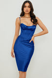 High Quality Summer Corset Dress Women White Spaghetti Strap Dress Padded Bustier Satin Bodycon Dress Sexy Party Dress Clubwear