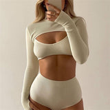 Sexy Knitted Turtleneck Short Top Women Fashion Long Sleeve Streetwear Tshirts  White Tees