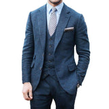 Nukty Grey Herringbone Men's Suit Tweed British Style Custom Made Male Suit Slim Fit Blazer Wedding Suits for Men 3 Pieces