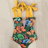 New Sexy One Piece Swimsuit Shoulder Strappy Swimsuit Print Floral Swimwear Women Backless Bathing Suit Beach Wear Monokini