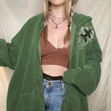 Nukty Women's Jacket New Style Plus Velvet Green Hooded David Jacket Lazy Loose Casual Printed Jacket Fashion Long-sleeved Top Hoodie