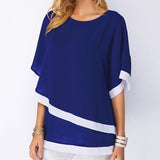 Nukty Blouses For WomenNew Patchwork Double Layer Tops Casual Batwing Tunic Autumn New Chiffon Shirts