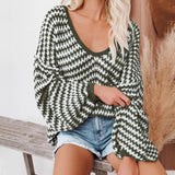 Women's Sweater Loose Striped Knitted Thick Knit Wide Neck Sweater Long Sleeve Loose Off Shoulder Jumper for Autumn Winter
