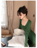 Nukty Knitted France Vintage Party Women Dresses Long Evening Elegant Dress Ladies Casual Chic One Piece Korea Autumn Winter New