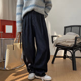 Nukty Autumn And Winter Women's Casual Solid Color High-rise Loose Wide-leg Jeans