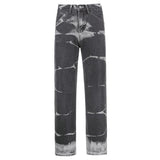 Y2K Tie Dye Stripe Print Jeans Womens High Waist Vintage 90s Aesthetic Wide Leg Jeans Casual All-match Streetwear Trousers