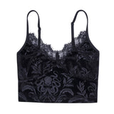 Nukty Women Casual Sexy Camisole Black Floral Lace Hem V-neck Sleeveless Camis Gothic Crop Tops Ladies Tank Tops Skinny Clubwear