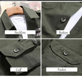 Nukty Men's Shirts Cotton Shirt Khaki Casual Retro Slim Fit with Pocket Long Sleeve Vintage Jacket Streetwear