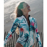 Nukty Swimwear Women Print Floral One Piece Swimsuit Long Sleeve Bathing Suit Retro Swimsuit Vintage Beach wear Surfing Swim Suit