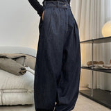 Nukty Autumn And Winter Women's Casual Solid Color High-rise Loose Wide-leg Jeans