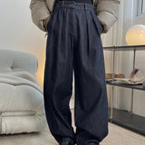Nukty Autumn And Winter Women's Casual Solid Color High-rise Loose Wide-leg Jeans