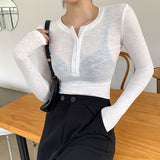 Nukty Spring Thin Cotton T-shirts Tees Women's Elastic Slim Solid Soft Semi-transparent O-neck Tshirt Top Real Photos