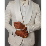 Nukty Ivory Floral Jacquard Wedding Tuxedo for Groomsmen 2 piece Slim fit Men Suits with Shawl Lapel African Male Fashion Costume