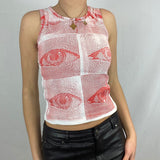 Nukty Women Eyes Pattern Printing Slim Vest Tops Summer Casual Ladies Round Collar Sleeveless Camisole Tops