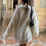 Nukty Women Hollow Out Crochet Sweater Vintage Fairycore Grunge Smock Knit Pullovers Fishnet Bathing Suit Cover Ups Swimwear