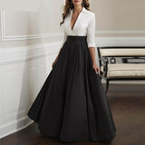 New Arrival V Neck Half sleeve White Black Evening dresses Long Prom Party dress Evening gowns Plus size robe de soiree