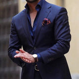 Nukty Navy Blue Men Suits Slim Fit 2 Piece Wedding Tuxedo for Groom Business Male Fashion Formal Jacket with Pants New