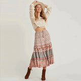 Jastie Vintage Floral Print Skirt Casual Drawstring Elastic Waist Midi Skirt Boho Hippie Chic Beach Skirts mujer faldas Bottom