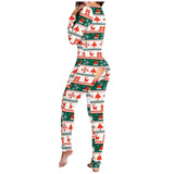 Nukty Women's Christmas Print Sexy Pyjama Front Back Button-Down Functional Buttoned Flap Sleepwear Long Sleeve Adults Jumpsuit