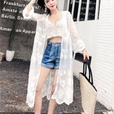 Nukty Women Blouse Sun Protection Outerwear Fashion Long Flare Sleeve Mesh Embroidery Thin Loose Party Holiday Maiden Outerwear Sexy