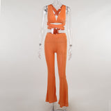 Green Romper Sexy Bandage Backless Top and Pant Sets Sleeveless Solid Women's Sets Fashion Outfits Matching Set Flare Pants