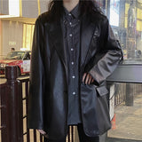 Nukty Korean Black Leather Moto Jacket Vintage Warm Female Loose Leather Suit Blazers Streetwear Fashion Women's Winter Coat New