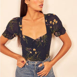 Summer women's shirt casual flower print bow decoration slim shirt