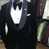 Nukty Black Velvet Wedding Tuxedo 3 Piece African Men Suits for Winter Slim Fit Groom Male Fashion Costume Jacket Waistcoat with Pants