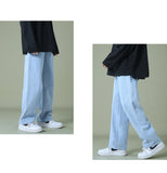 Nukty Streetwear Men's Blue Wide Leg Jeans New Autumn Korean Style Fashion Straight Baggy Denim Pants Student Teen Trousers Black Gray